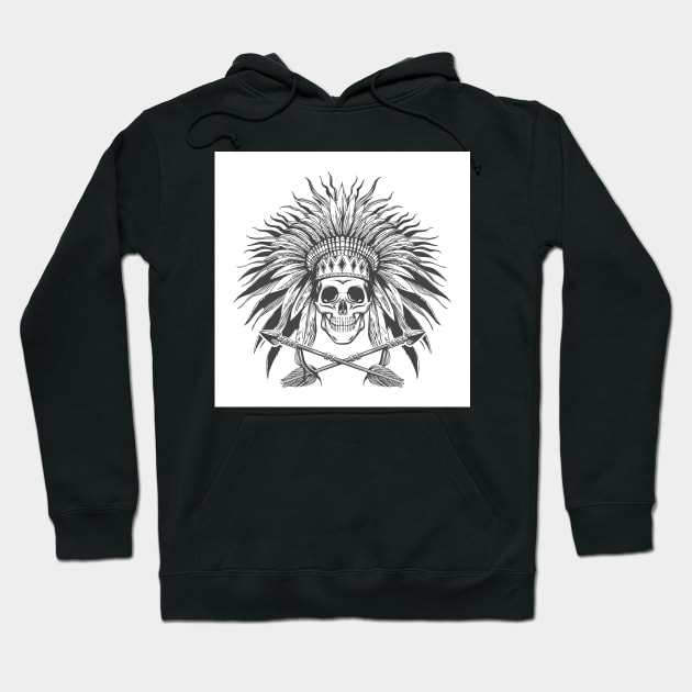 Skull in Indian War Bonnet and Arrows Tattoo Hoodie by devaleta